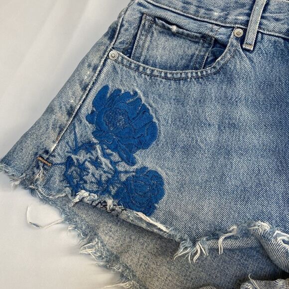 Levi's Blue Jean Shorts Distressed High-Waisted - Picture 5 of 10